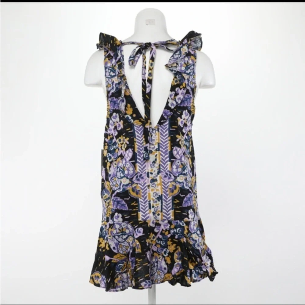 Free People Dress NWT Size Small Purple and Blue Print LINEN BLEND Relaxed Fit